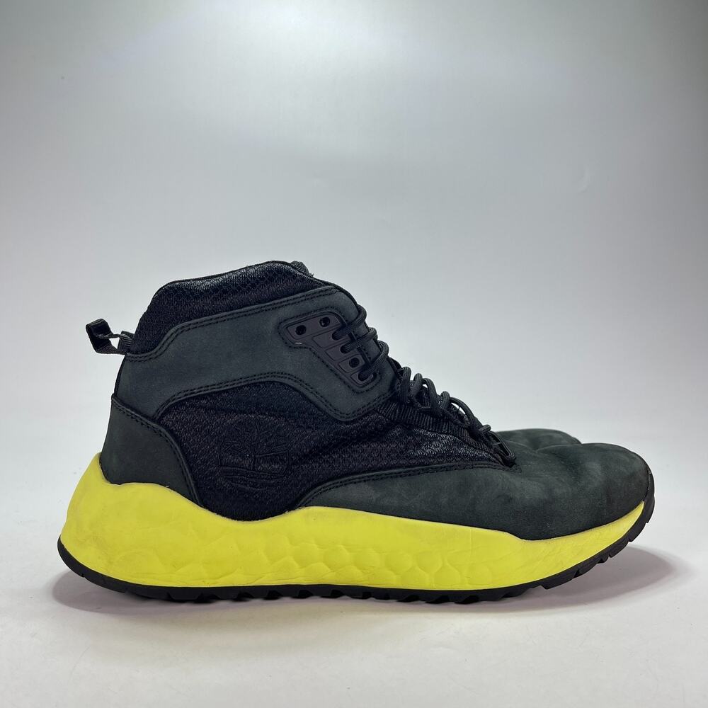 Timberland Solar Wave Mid Black Lime Green Nubuck Hiking Boots Men's Size 10